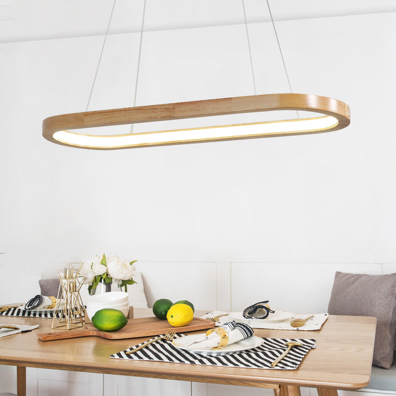 Nordic Wooden Chandelier LED Pendant Light - Wide Oval Design - Ideal for Dining Room Décor