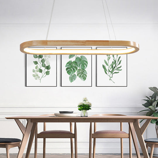 Nordic Wooden Chandelier LED Pendant Light - Wide Oval Design - Ideal for Dining Room Décor