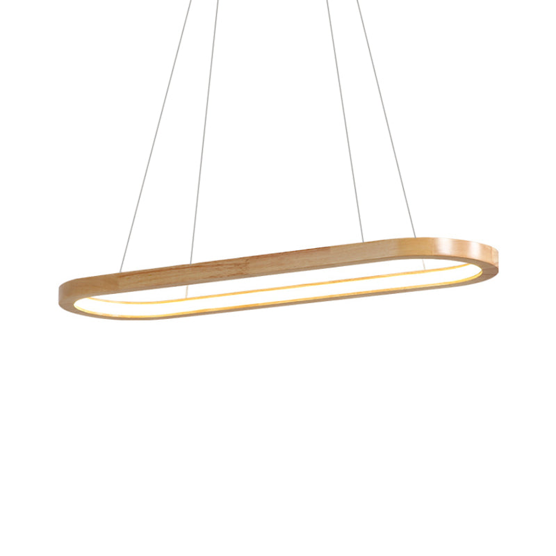 Nordic Wooden Chandelier LED Pendant Light - Wide Oval Design - Ideal for Dining Room Décor