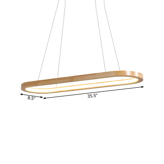 Nordic Wooden Chandelier LED Pendant Light - Wide Oval Design - Ideal for Dining Room Décor