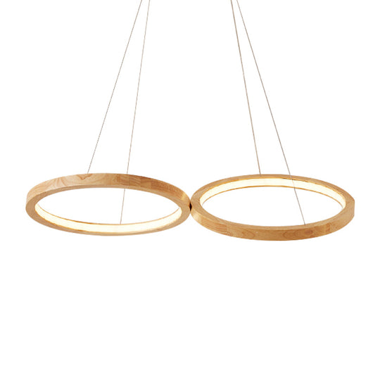 Modern Wood Double-Ring Pendant Light Chandelier for Dining Room in Beige