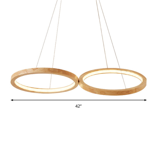 Modern Wood Double-Ring Pendant Light Chandelier for Dining Room in Beige