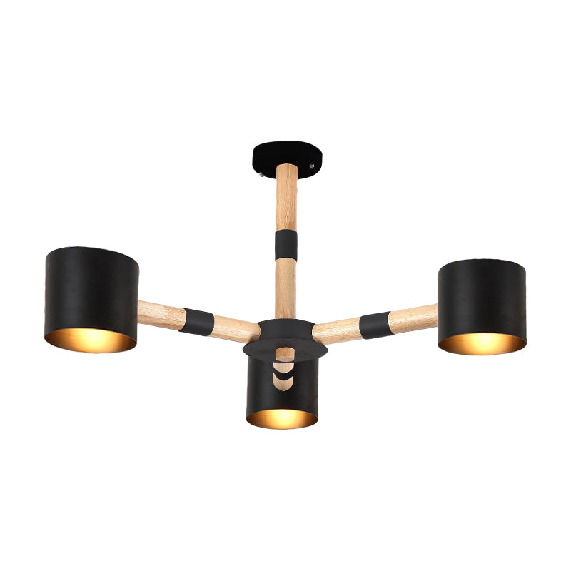 Nordic Modern Hanging Light - Cylinder Shade for Boys Bedroom Chandelier, Metal & Wood Design