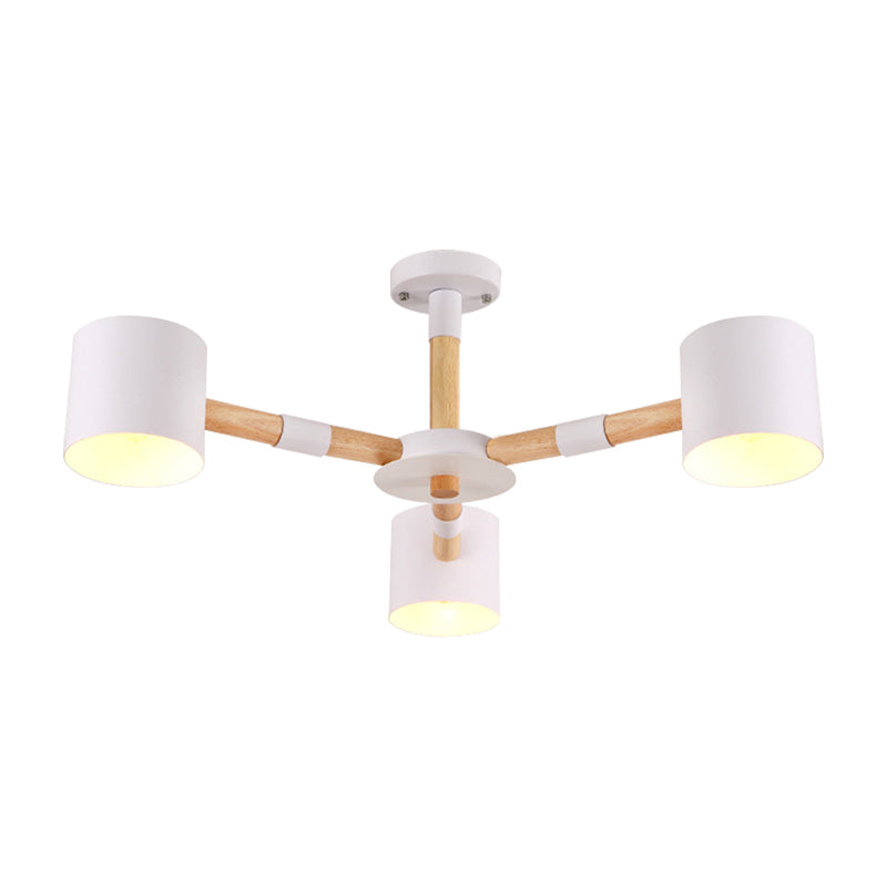 Nordic Modern Hanging Light - Cylinder Shade for Boys Bedroom Chandelier, Metal & Wood Design