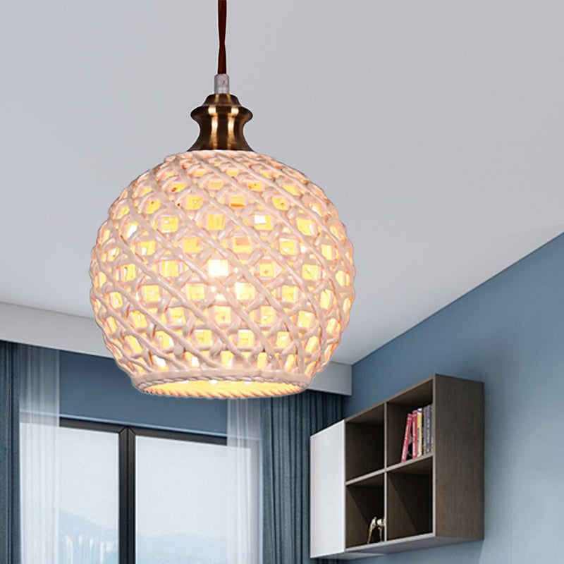 Ceramic Globe Pendant Light for Study Room and Cafe - Creative 1-Head Ceiling Light