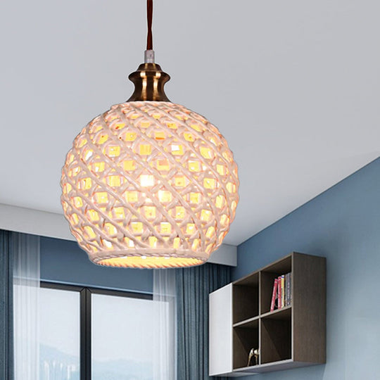 Ceramic Globe Pendant Light for Study Room and Cafe - Creative 1-Head Ceiling Light