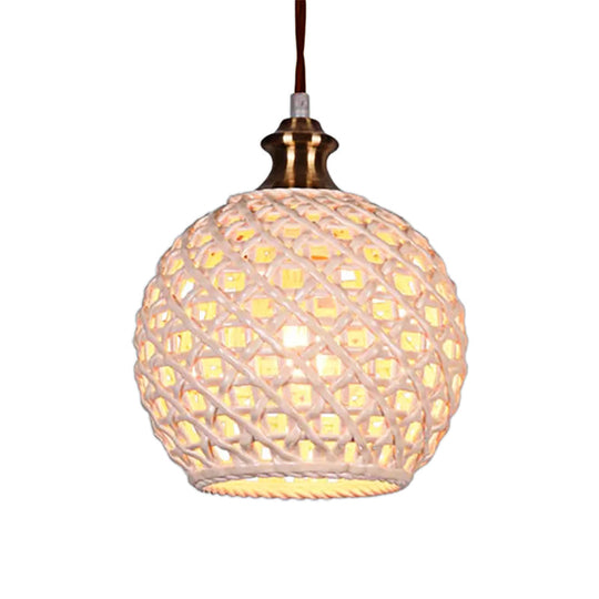 Ceramic Globe Pendant Light for Study Room and Cafe - Creative 1-Head Ceiling Light