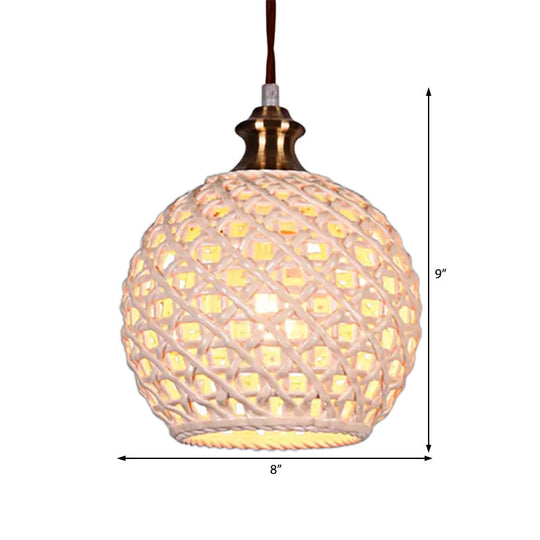 Ceramic Globe Pendant Light for Study Room and Cafe - Creative 1-Head Ceiling Light