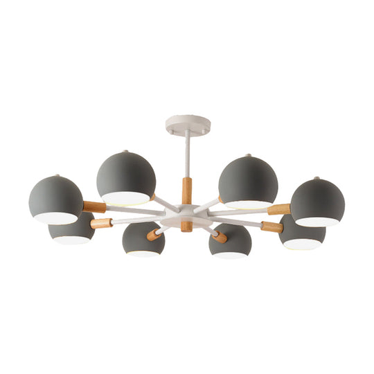 Wood Snowflake Hanging Lamp with Orb Shade - 8-Head Macaron Chandelier