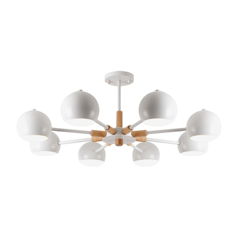 Wood Snowflake Hanging Lamp with Orb Shade - 8-Head Macaron Chandelier