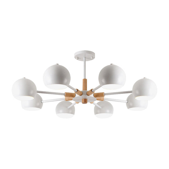 Wood Snowflake Hanging Lamp with Orb Shade - 8-Head Macaron Chandelier