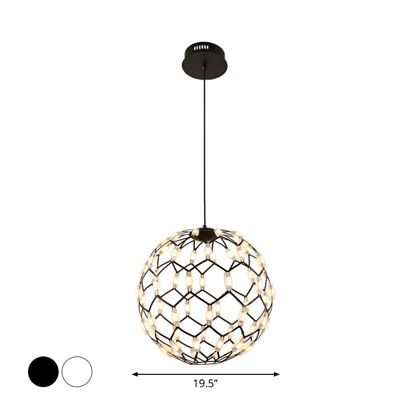 Modern Black/White Metal Globe LED Chandelier with Hollow Design - Stylish Hanging Lamp