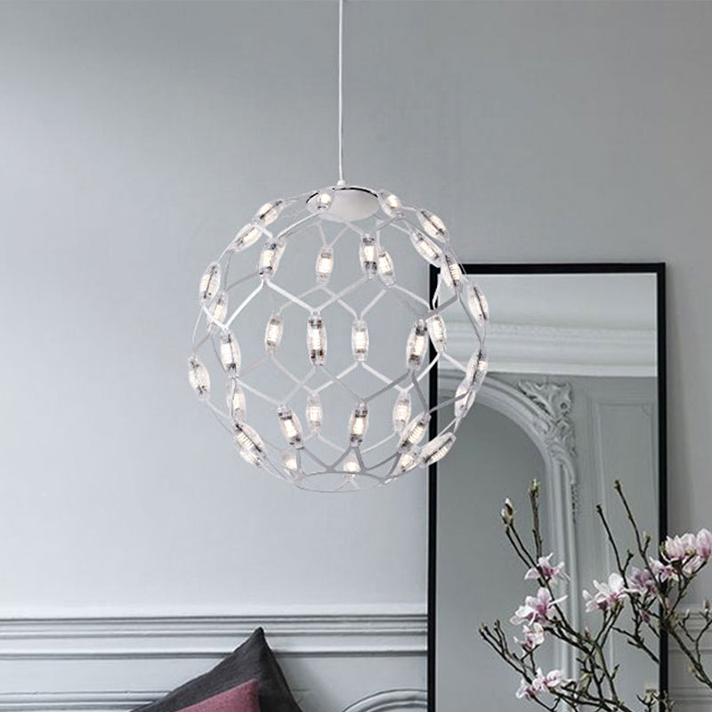 Modern Black/White Metal Globe LED Chandelier with Hollow Design - Stylish Hanging Lamp