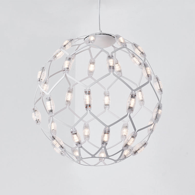 Modern Black/White Metal Globe LED Chandelier with Hollow Design - Stylish Hanging Lamp