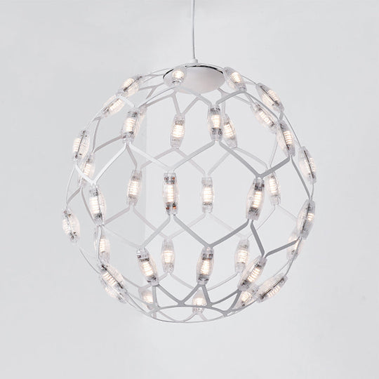 Modern Black/White Metal Globe LED Chandelier with Hollow Design - Stylish Hanging Lamp