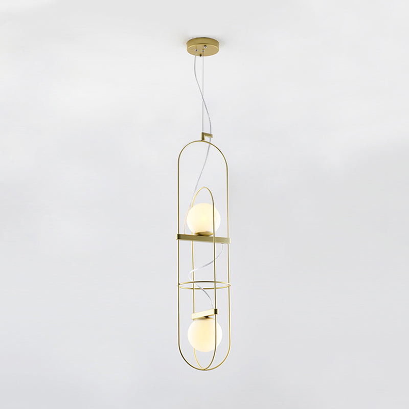 Gold Double Light Oblong Pendant Lamp - Modern Metal Suspension Light