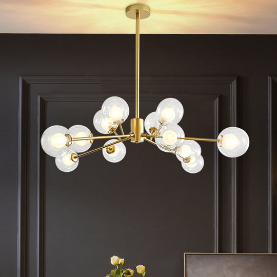 Modern Black/Gold Branching Chandelier - 9/12 Light Glass Shade Pendant