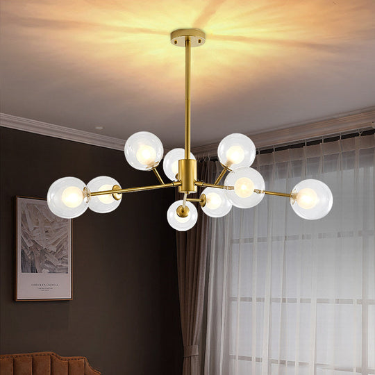 Modern Black/Gold Branching Chandelier - 9/12 Light Glass Shade Pendant