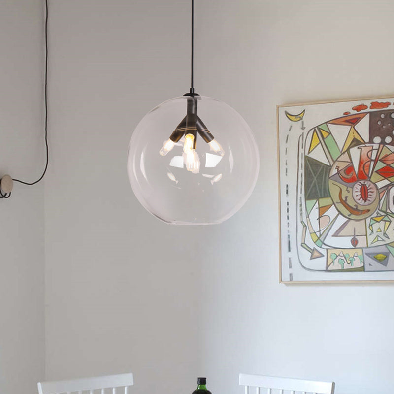 Black/Gold Globe Pendant Triple Head Chandelier with Clear Glass - Modern and Mini