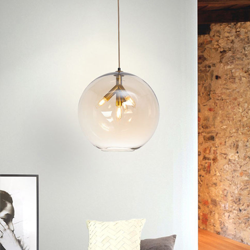 Black/Gold Globe Pendant Triple Head Chandelier with Clear Glass - Modern and Mini