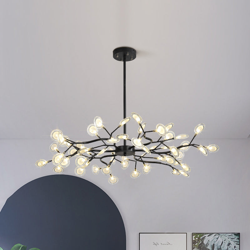 Modern Black Branching Chandelier with Metallic Multi-Light Suspension