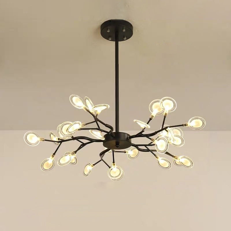 Modern Black Branching Chandelier with Metallic Multi-Light Suspension