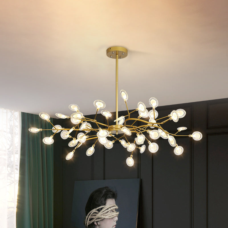 Modern Gold Finish Chandelier with Branch Arm Pendant - Multi-Light Metal Ceiling Fixture