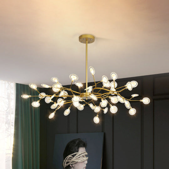 Modern Gold Finish Chandelier with Branch Arm Pendant - Multi-Light Metal Ceiling Fixture