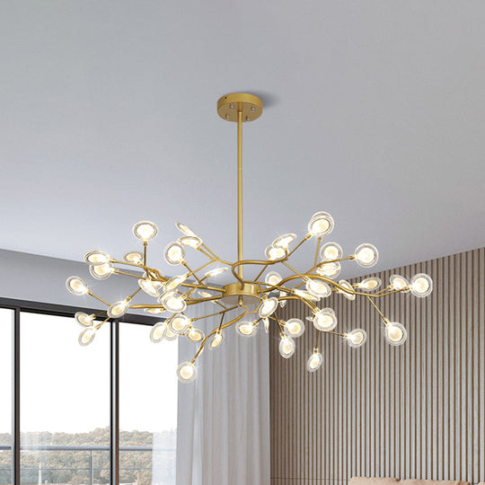 Modern Gold Finish Chandelier with Branch Arm Pendant - Multi-Light Metal Ceiling Fixture