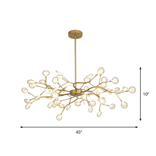 Modern Gold Finish Chandelier with Branch Arm Pendant - Multi-Light Metal Ceiling Fixture