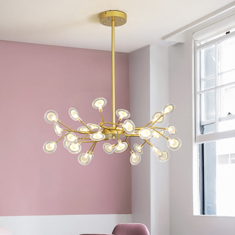 Modern Gold Finish Chandelier with Branch Arm Pendant - Multi-Light Metal Ceiling Fixture