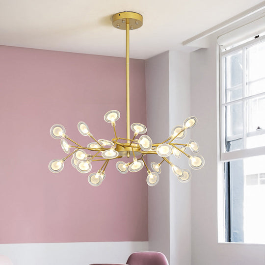 Modern Gold Finish Chandelier with Branch Arm Pendant - Multi-Light Metal Ceiling Fixture