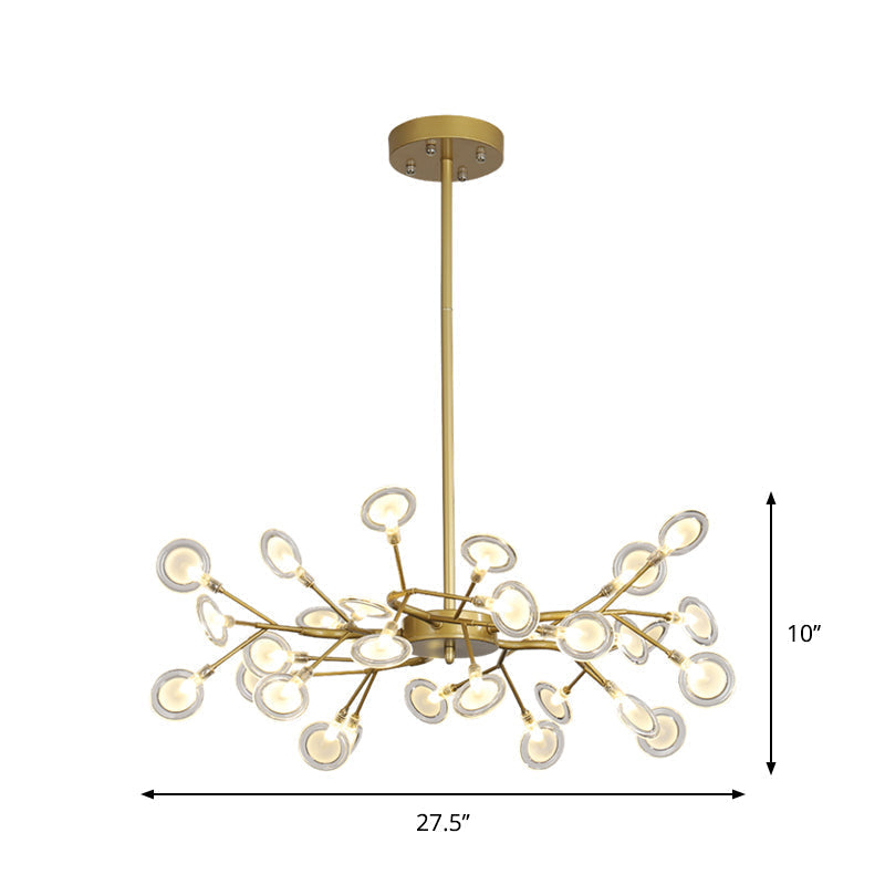 Modern Gold Finish Chandelier with Branch Arm Pendant - Multi-Light Metal Ceiling Fixture
