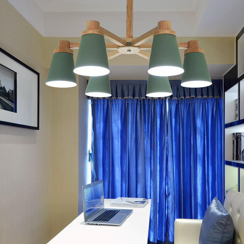 Nordic Trapezoid Shade Chandelier - 6-Light Metal Hanging Light in Green for Nursing Room