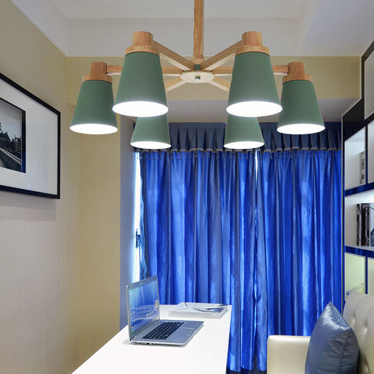 Nordic Trapezoid Shade Chandelier - 6-Light Metal Hanging Light in Green for Nursing Room