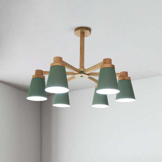 Nordic Trapezoid Shade Chandelier - 6-Light Metal Hanging Light in Green for Nursing Room