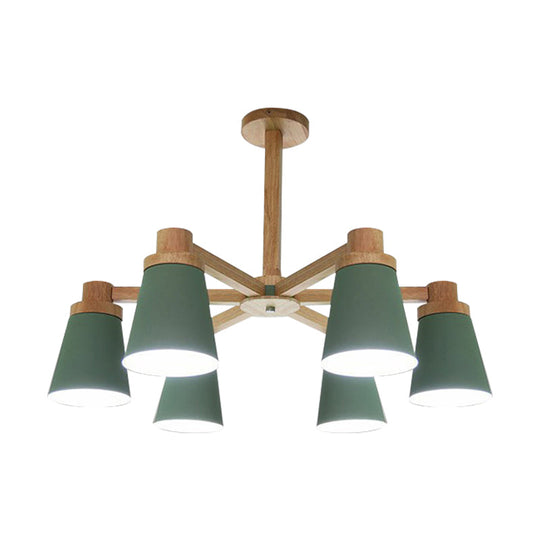 Nordic Trapezoid Shade Chandelier - 6-Light Metal Hanging Light in Green for Nursing Room