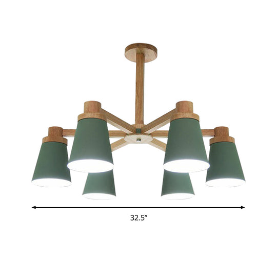 Nordic Trapezoid Shade Chandelier - 6-Light Metal Hanging Light in Green for Nursing Room