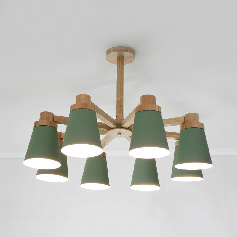 Nordic Trapezoid Shade Chandelier - 6-Light Metal Hanging Light in Green for Nursing Room