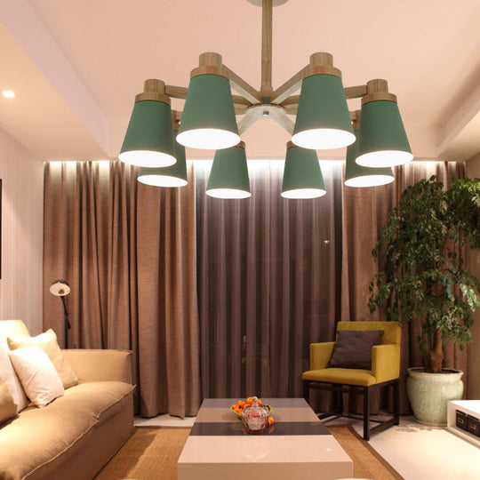 Nordic Trapezoid Shade Chandelier - 6-Light Metal Hanging Light in Green for Nursing Room