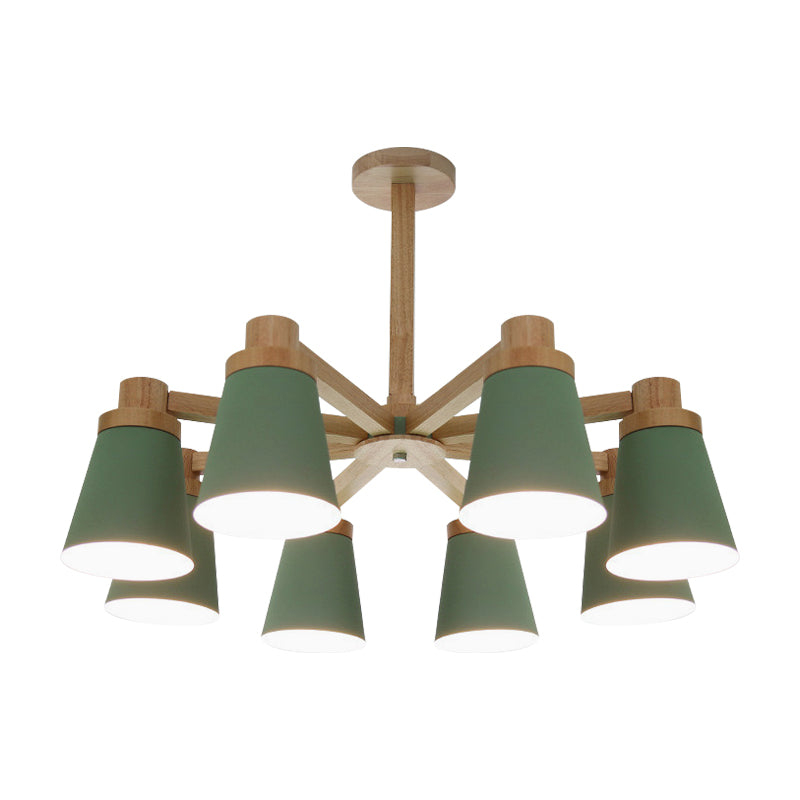 Nordic Trapezoid Shade Chandelier - 6-Light Metal Hanging Light in Green for Nursing Room