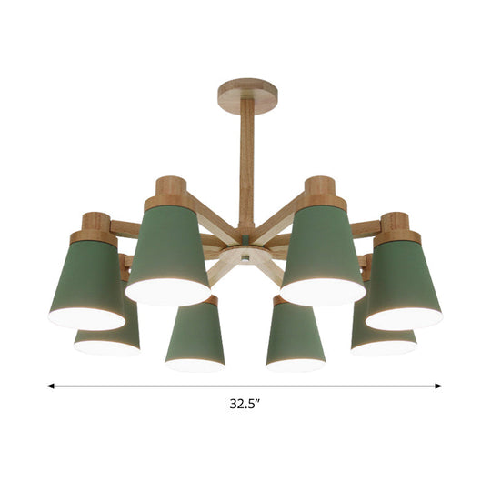 Nordic Trapezoid Shade Chandelier - 6-Light Metal Hanging Light in Green for Nursing Room