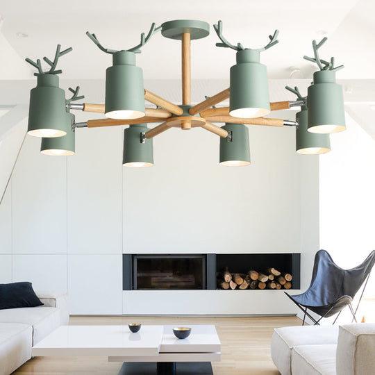 Rustic Metal Pendant Light: Deer Horn Chandelier with 8 Lights - Elegant Living Room Decor