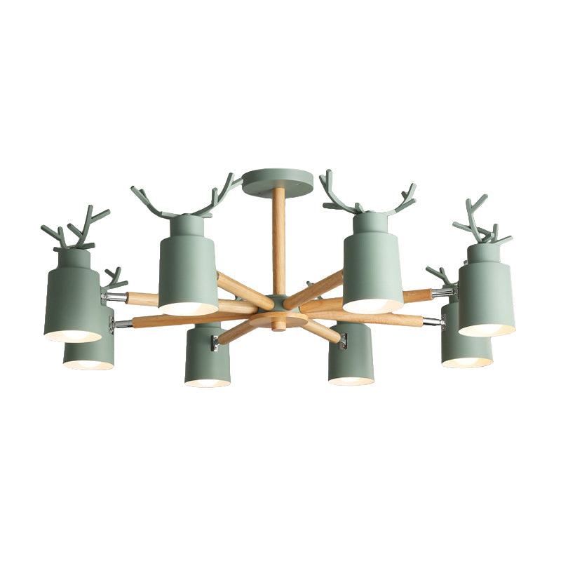 Rustic Metal Pendant Light: Deer Horn Chandelier with 8 Lights - Elegant Living Room Decor