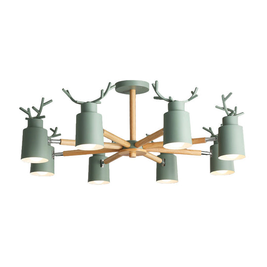 Rustic Metal Pendant Light: Deer Horn Chandelier with 8 Lights - Elegant Living Room Decor