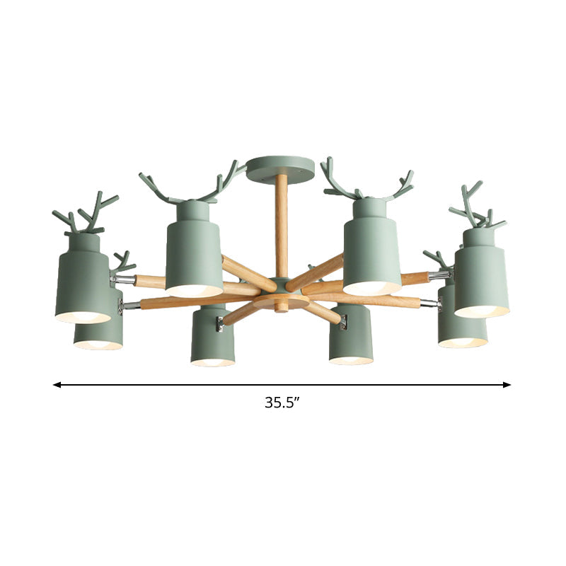 Rustic Metal Pendant Light: Deer Horn Chandelier with 8 Lights - Elegant Living Room Decor