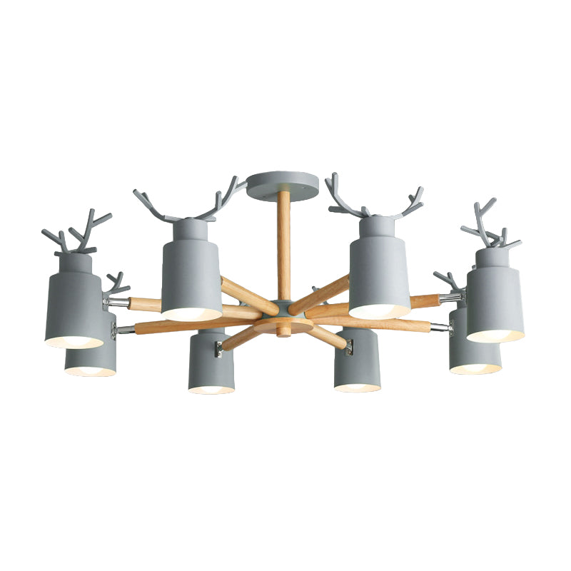 Rustic Metal Pendant Light: Deer Horn Chandelier with 8 Lights - Elegant Living Room Decor