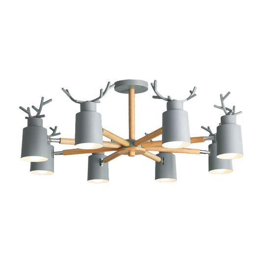 Rustic Metal Pendant Light: Deer Horn Chandelier with 8 Lights - Elegant Living Room Decor