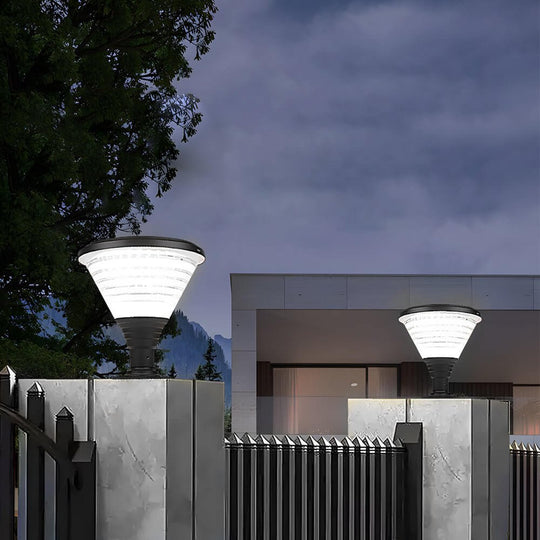 18.9-Inch Black Round Solar Pier Mount Post Light