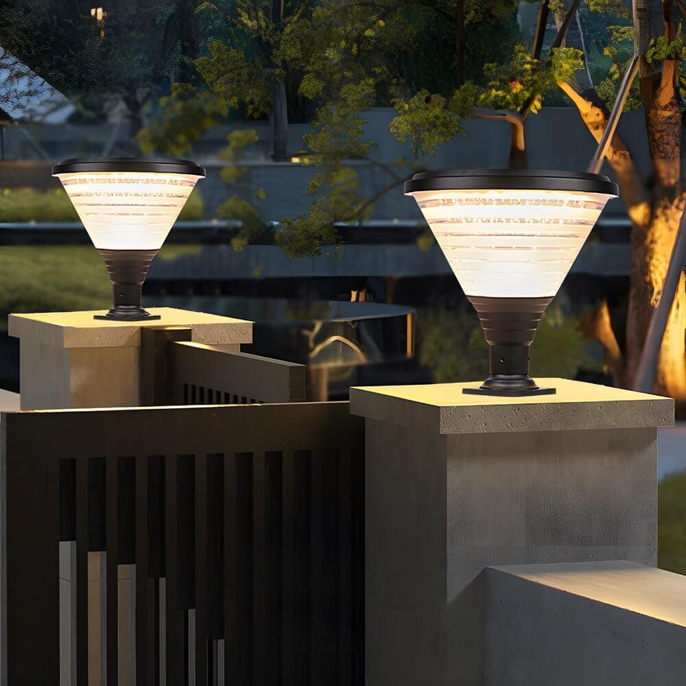 18.9-Inch Black Round Solar Pier Mount Post Light